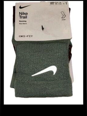 Nike Trail Running Wool Blend Ankle Socks 1 Pair Men 10-11.5 W11.5-13 Green Logo